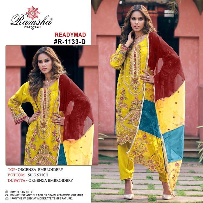 Ramsha R 1133 Organza Embroidery Readymade Pakistani Suit Wholesale Online
